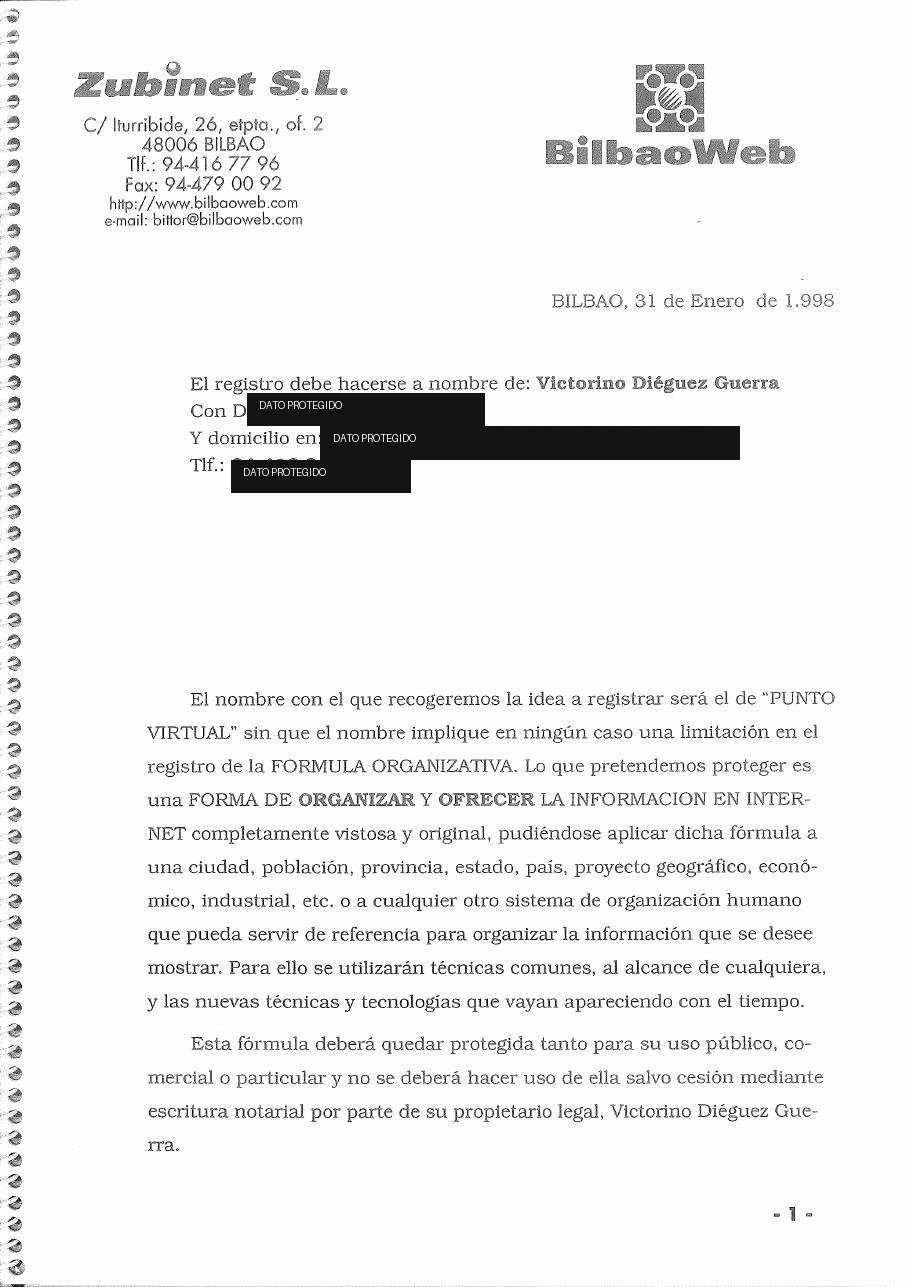 El registro de «Punto Virtual y Bilbaoweb.com» (1998), página 3