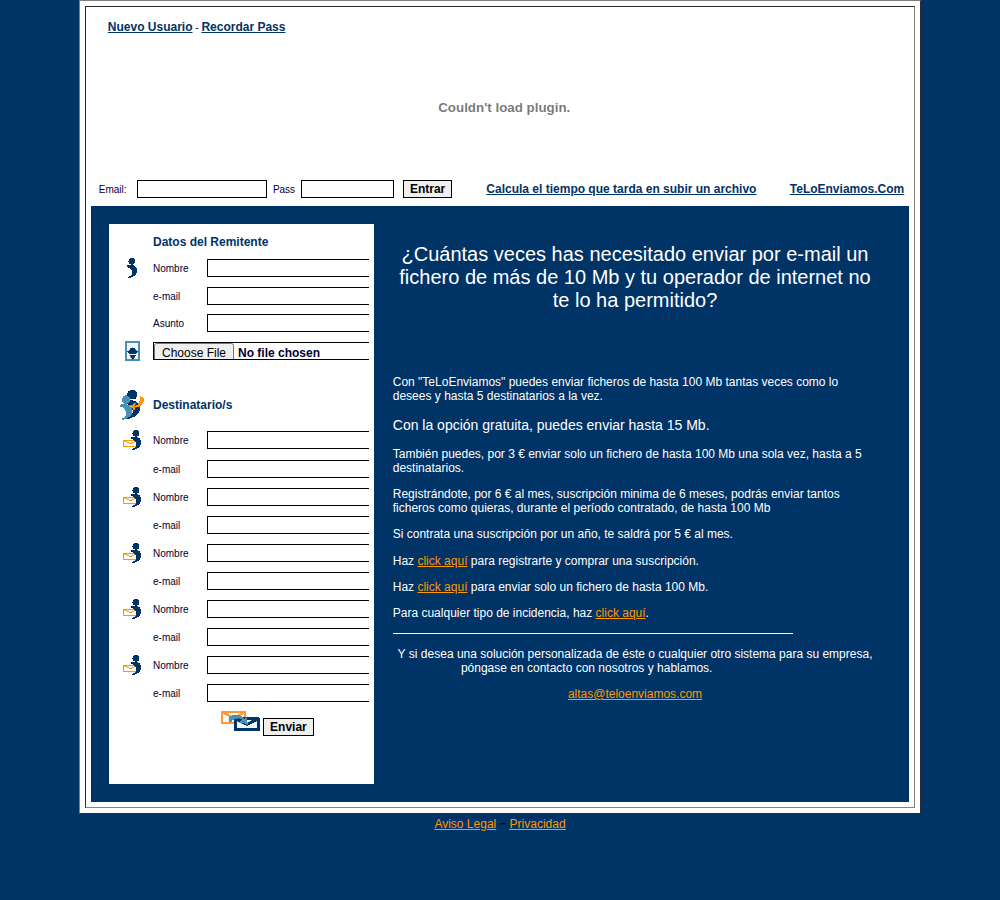 Portada de teloenviamos.com en 2007