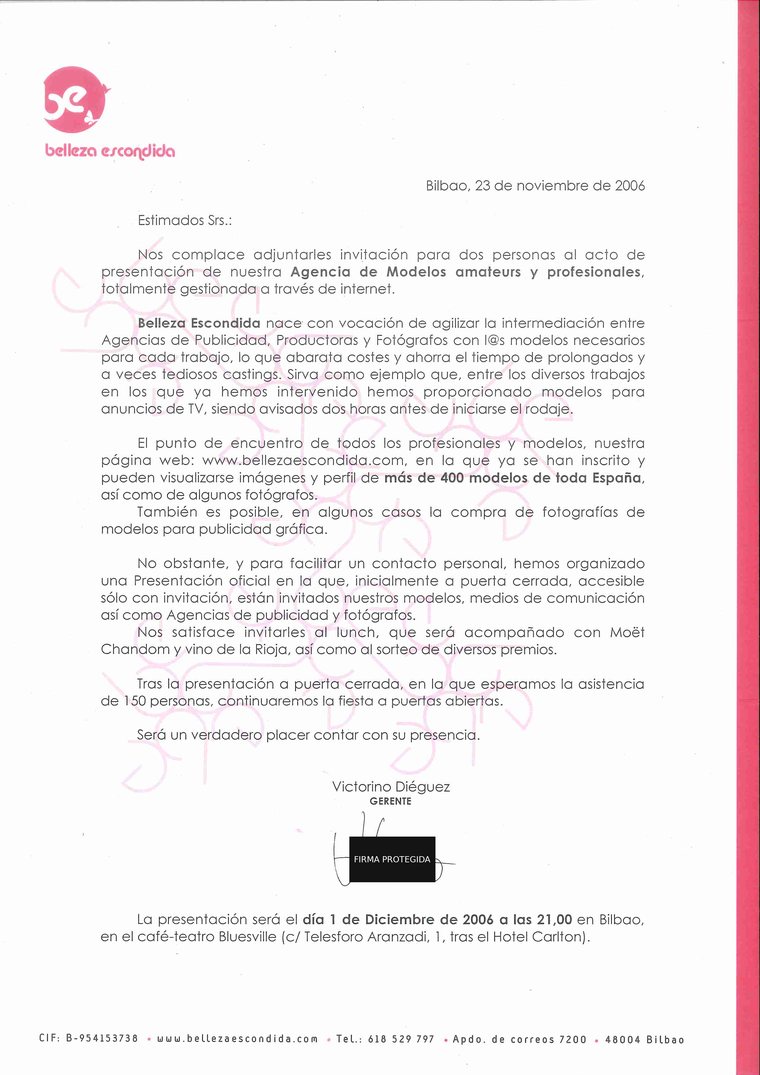 Carta de presentación que acompañaba a la invitación, noviembre de 2006.