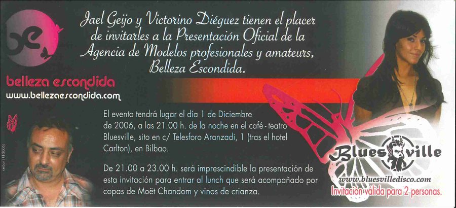 Tarjeta de invitación a la presentación de Belleza Escondida en Bluesville.