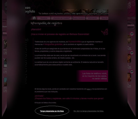 Pantalla de información de registro.